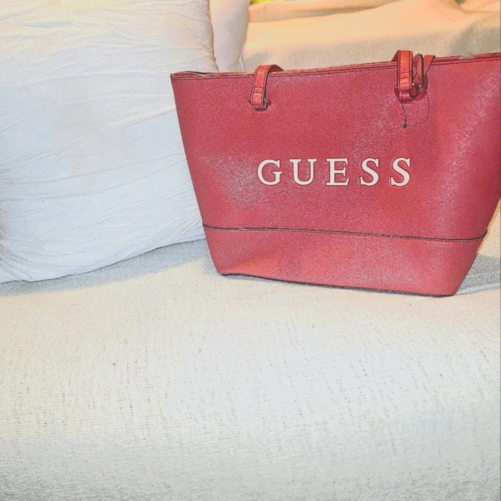 Guess Pink Tote Bag with Glossy Finish
